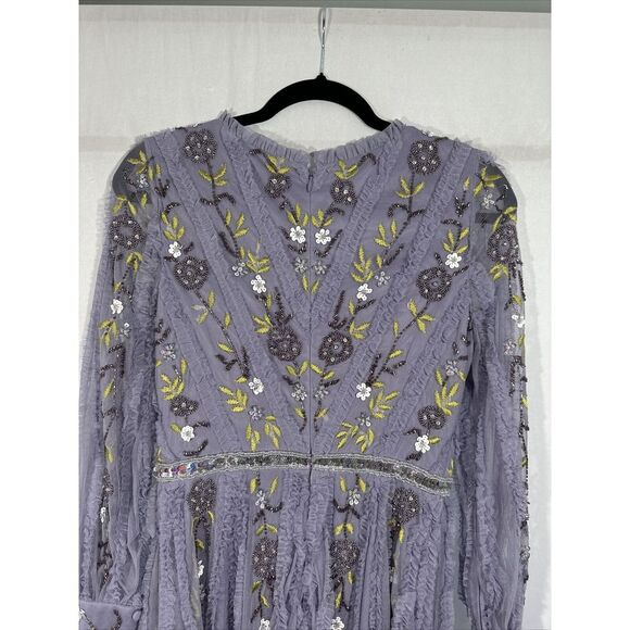 NWT $698 Mac Duggal [ 4 ] Long Sleeve‎ Embroidered Wrap Midi Dress Lilac G1710 - Picture 15 of 16
